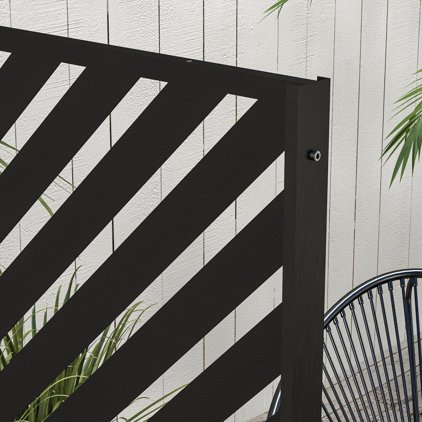Metal Outdoor Privacy Screen, Decorative Outdoor Divider with Stand and Expansion Screws, Freestanding Privacy Panel for Garden, Backyard, Deck, Triangle Style, Black