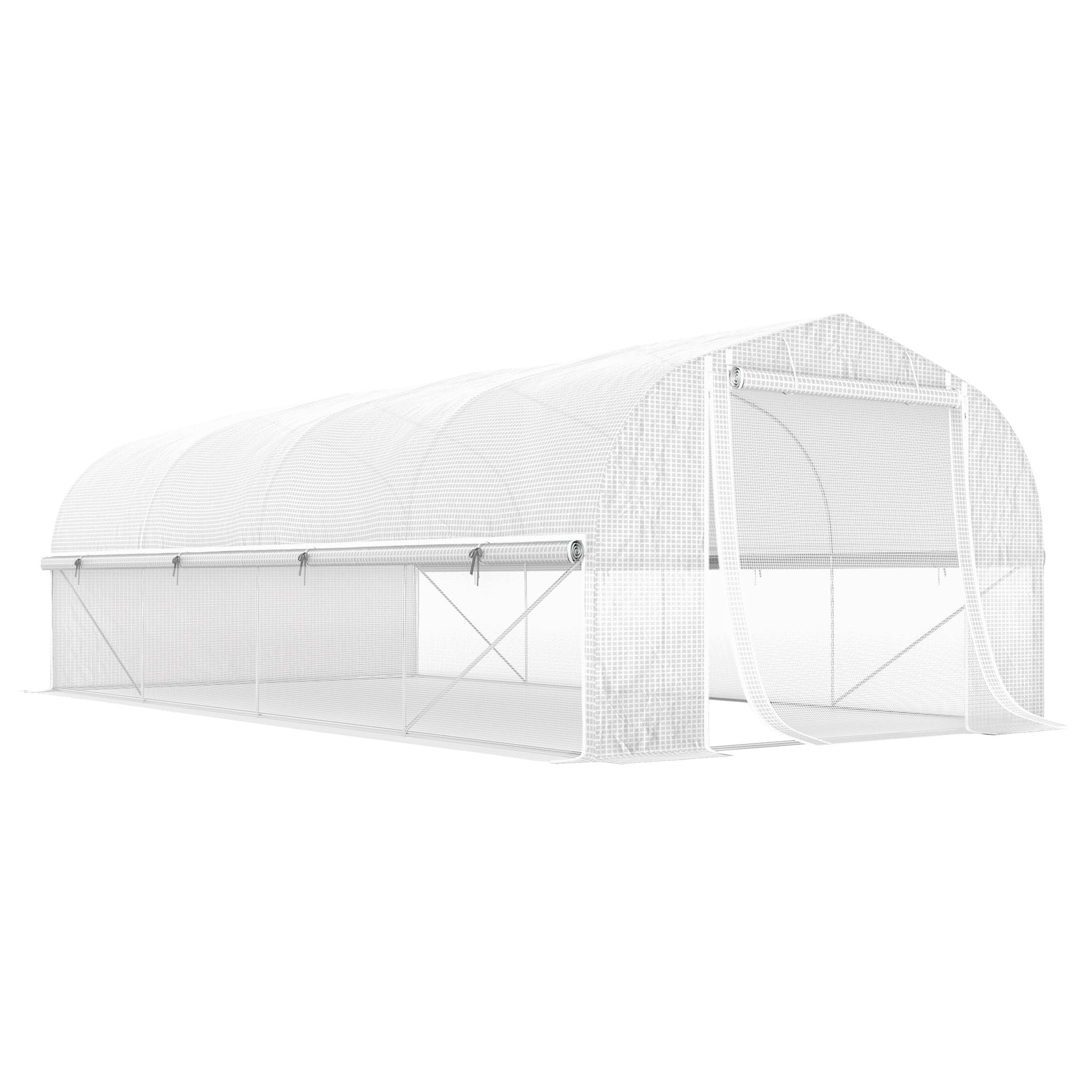 19.5' x 10' x 6.6' Walk-in Tunnel Greenhouse with Roll-up Mesh Sidewalls, Mesh Door, 8 Windows, Outdoor Green House Plant Hot House Tent with Galvanized Steel Frame, White