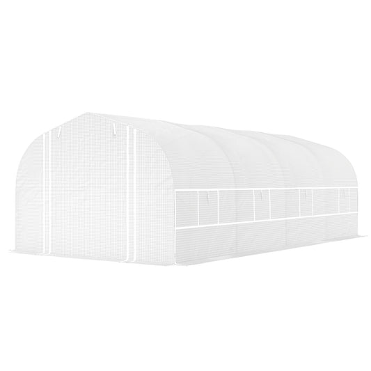 19.5' x 10' x 6.6' Walk-in Tunnel Greenhouse with Roll-up Mesh Sidewalls, Mesh Door, 8 Windows, Outdoor Green House Plant Hot House Tent with Galvanized Steel Frame, White
