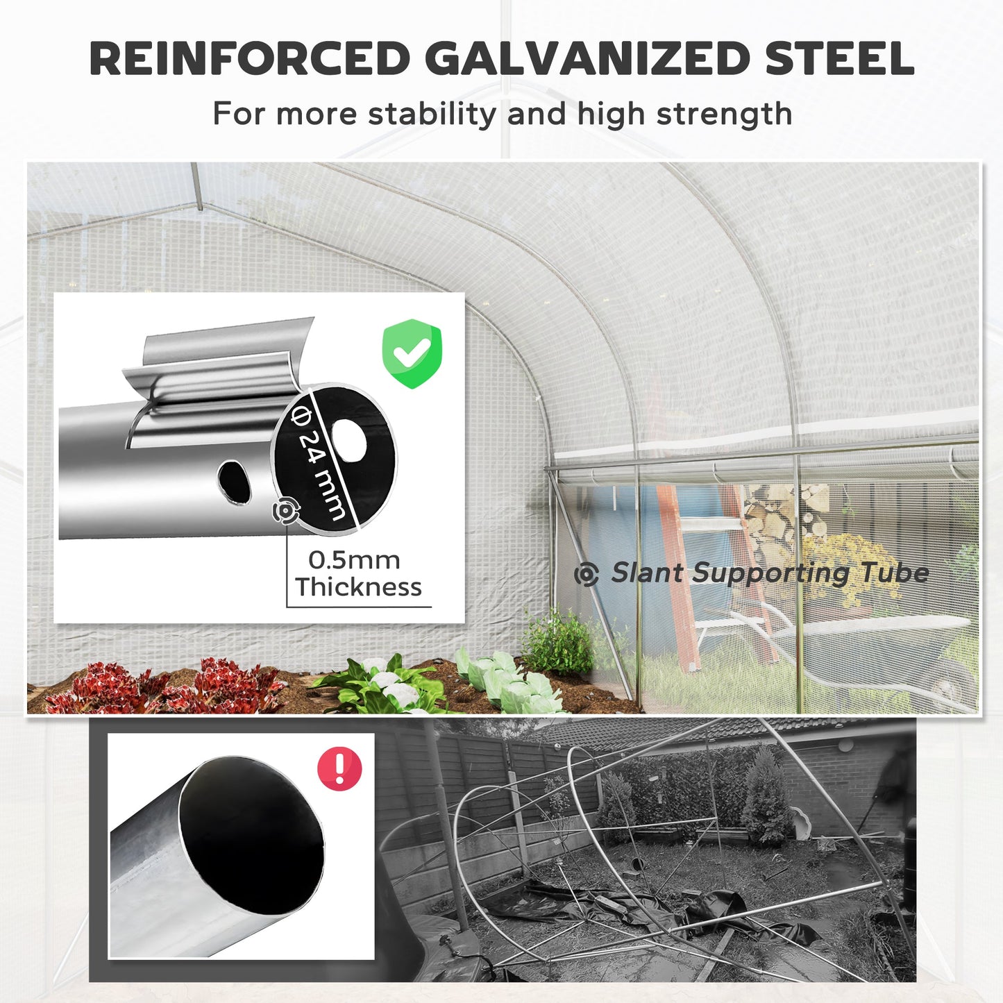 19.5' x 10' x 6.6' Walk-in Tunnel Greenhouse with Roll-up Mesh Sidewalls, Mesh Door, 8 Windows, Outdoor Green House Plant Hot House Tent with Galvanized Steel Frame, White