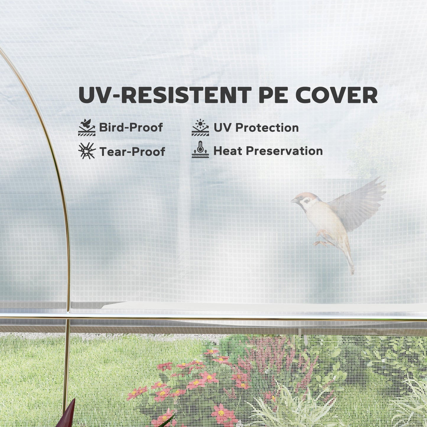 19.5' x 10' x 6.6' Walk-in Tunnel Greenhouse with Roll-up Mesh Sidewalls, Mesh Door, 8 Windows, Outdoor Green House Plant Hot House Tent with Galvanized Steel Frame, White