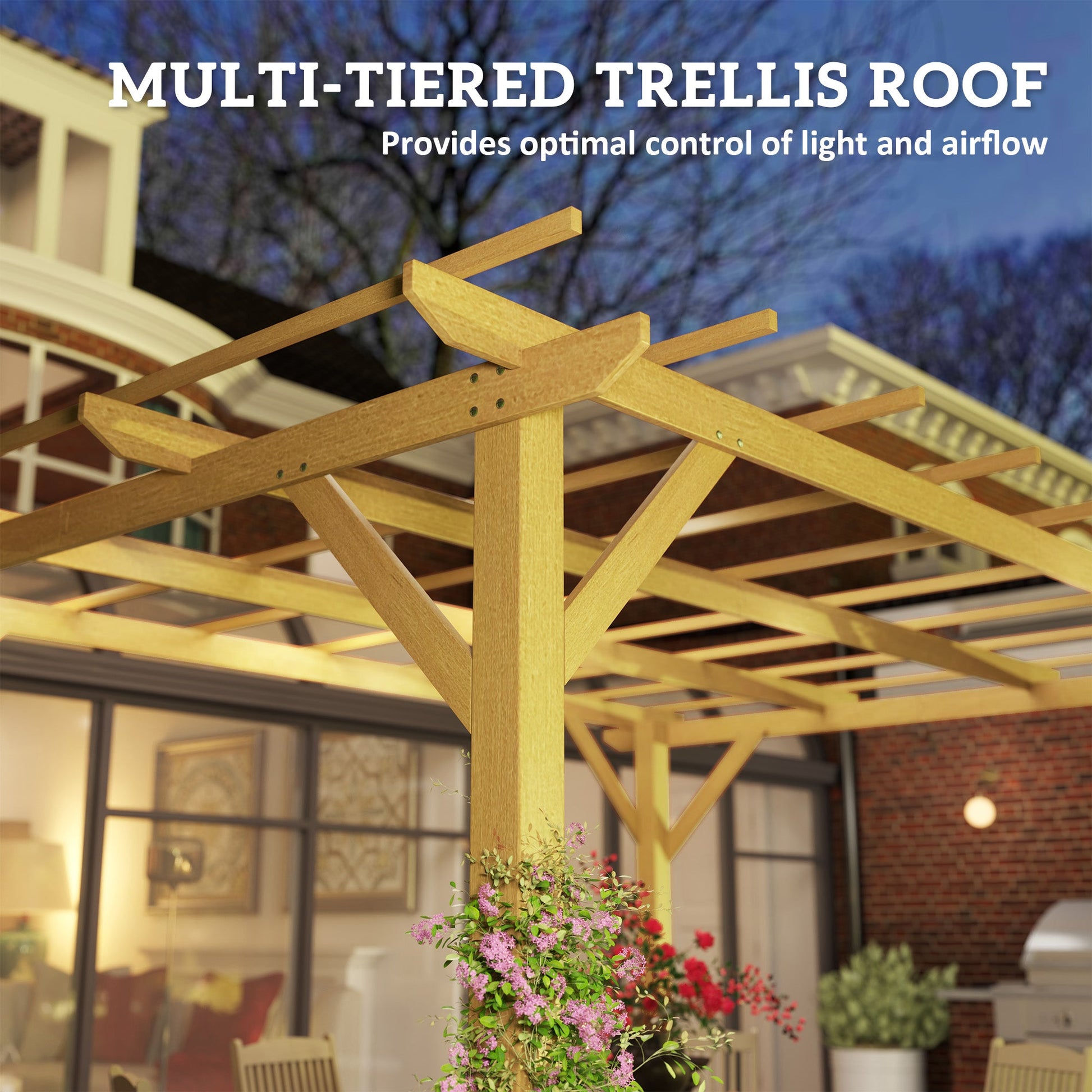 10' x 13' Outdoor Pergola, Wood Gazebo Grape Trellis with Stable Structure and Concrete Anchors for Climbing Plant Support, Garden, Patio, Backyard, Deck, Nature Wood