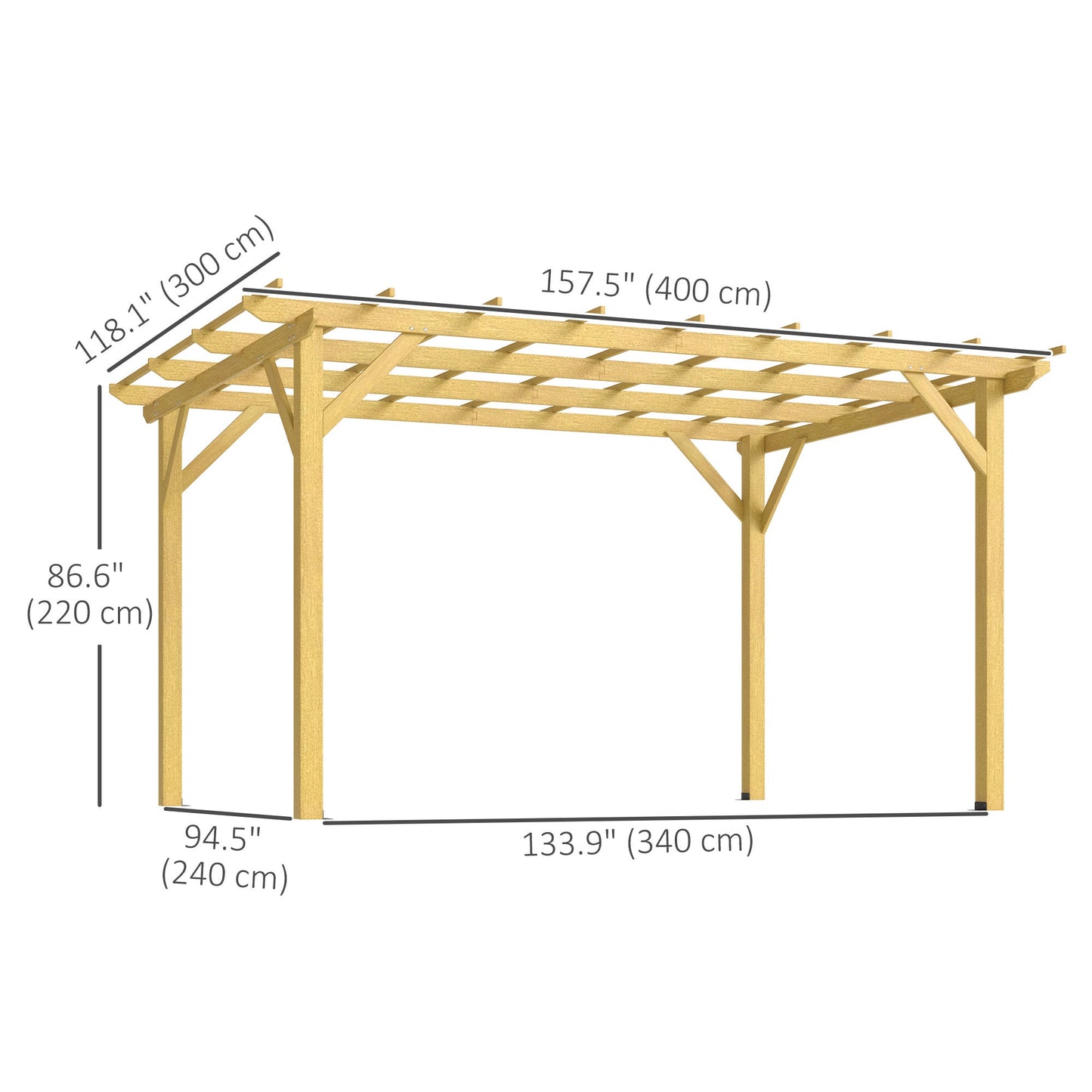10' x 13' Outdoor Pergola, Wood Gazebo Grape Trellis with Stable Structure and Concrete Anchors for Climbing Plant Support, Garden, Patio, Backyard, Deck, Nature Wood