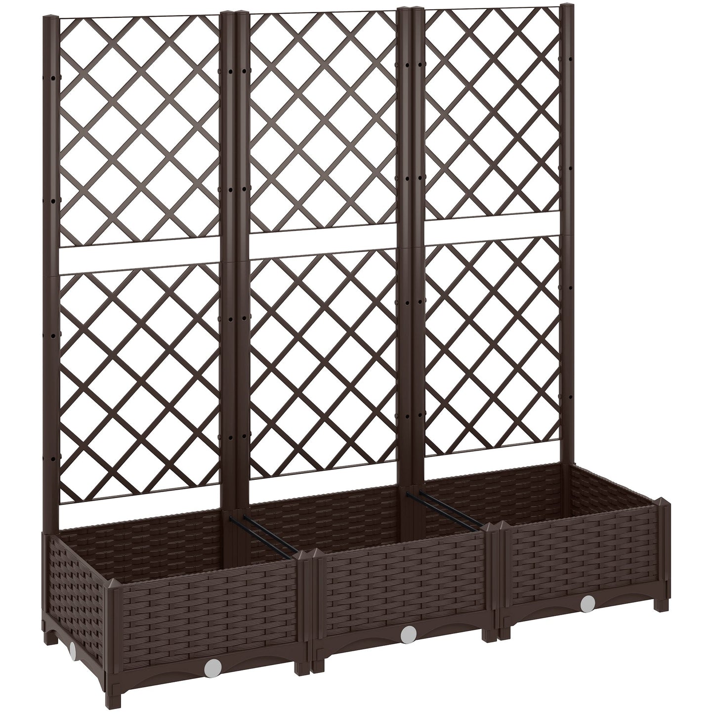 Raised Garden Bed with Trellis, Plastic Outdoor Planter Box with Drainage Holes and Drain Plugs, Raised Flower Bed for Patio, Backyard, Balcony, 47" x 16" x 48"