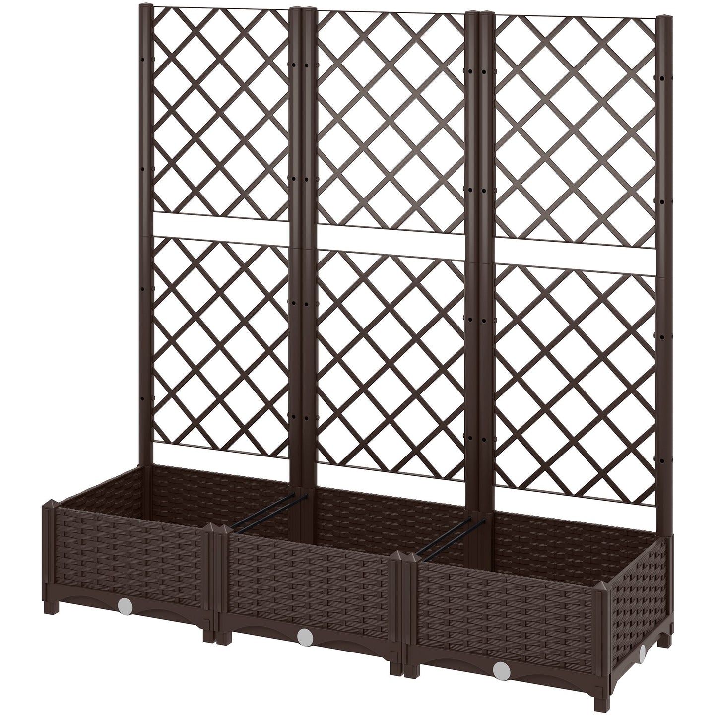 Raised Garden Bed with Trellis, Plastic Outdoor Planter Box with Drainage Holes and Drain Plugs, Raised Flower Bed for Patio, Backyard, Balcony, 47" x 16" x 48"