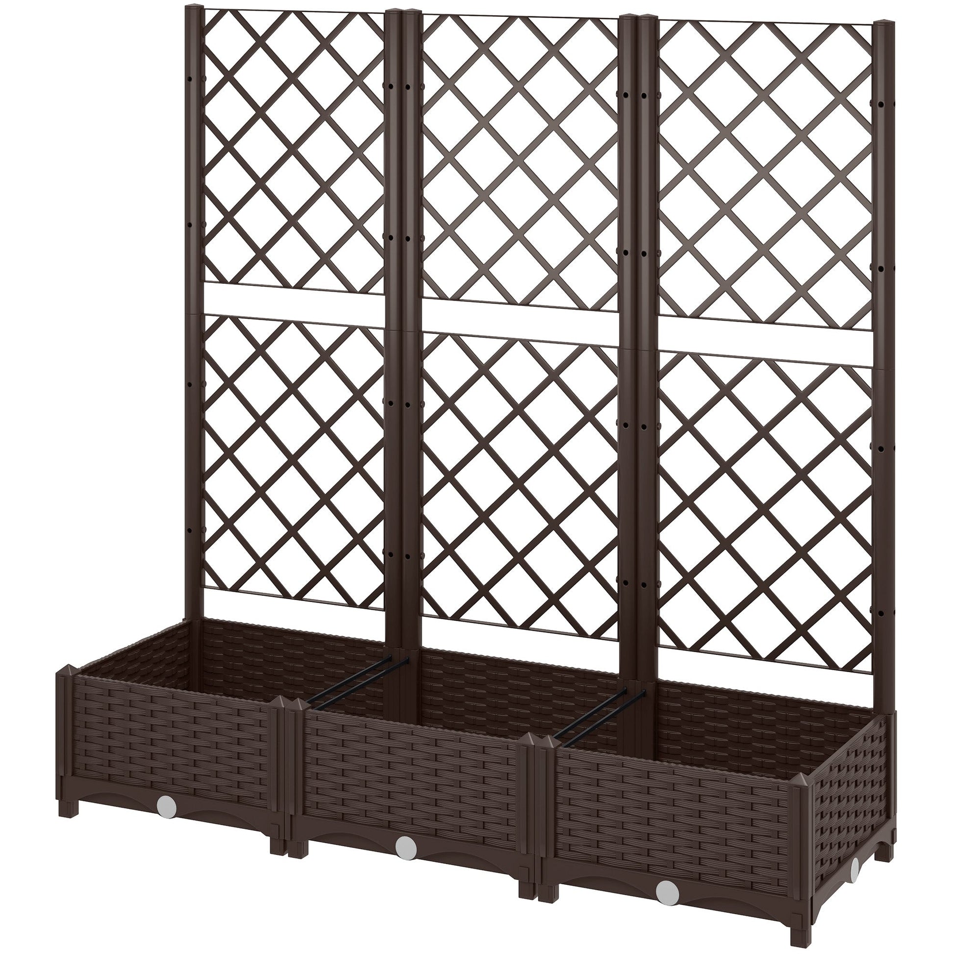 Raised Garden Bed with Trellis, Plastic Outdoor Planter Box with Drainage Holes and Drain Plugs, Raised Flower Bed for Patio, Backyard, Balcony, 47" x 16" x 48"