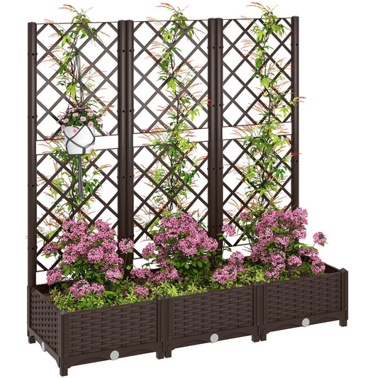 Raised Garden Bed with Trellis, Plastic Outdoor Planter Box with Drainage Holes and Drain Plugs, Raised Flower Bed for Patio, Backyard, Balcony, 47" x 16" x 48"