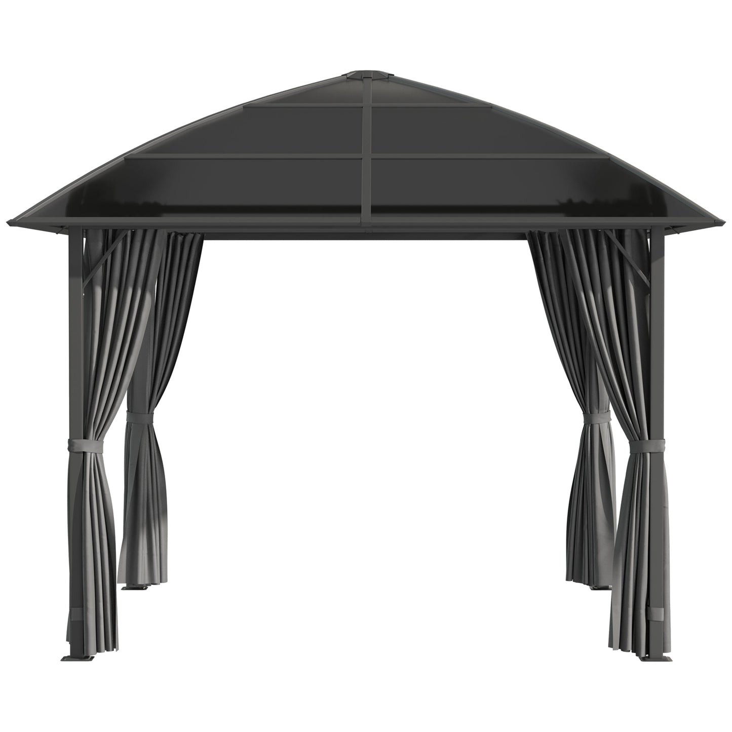 10' x 10' Outdoor Gazebo Canopy, Hardtop Gazebo with UV60+ Polycarbonate Roof, Steel Frame, Central Hook, and Curtains, for Garden, Lawn, Backyard, Deck, Dark Grey