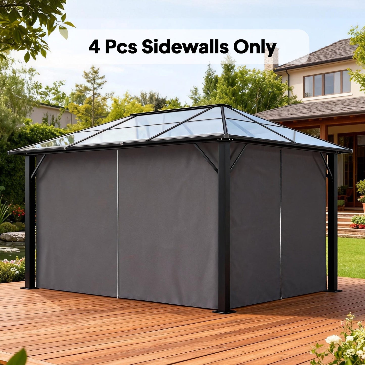 10' x 13' Universal Gazebo Sidewall Set with 4 Panels, Hooks/C-Rings Included for Pergolas & Cabanas, Light Grey
