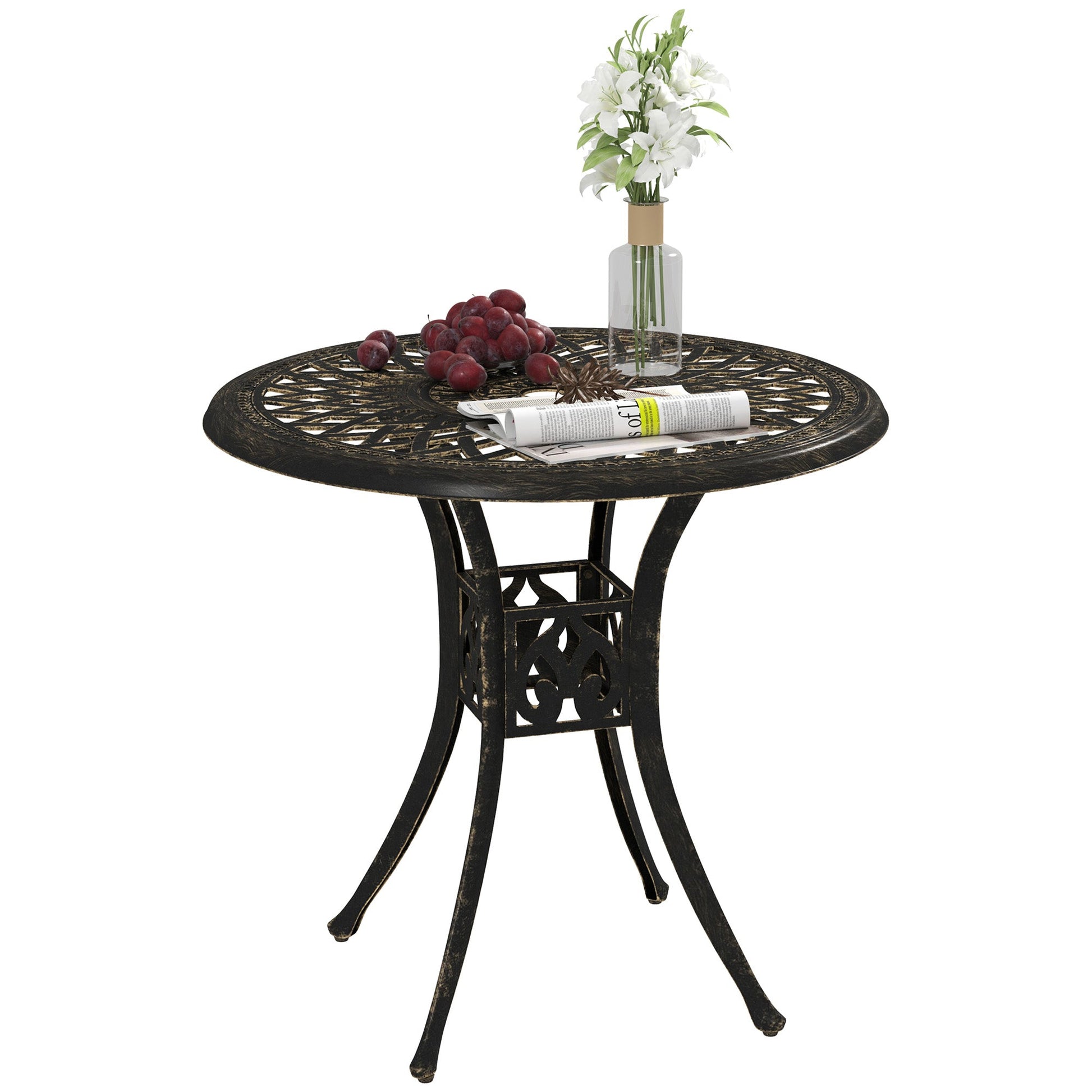 30-inch Round Patio Dining Table with Umbrella Hole Cast Aluminium Outdoor Bistro Table Only, Brown