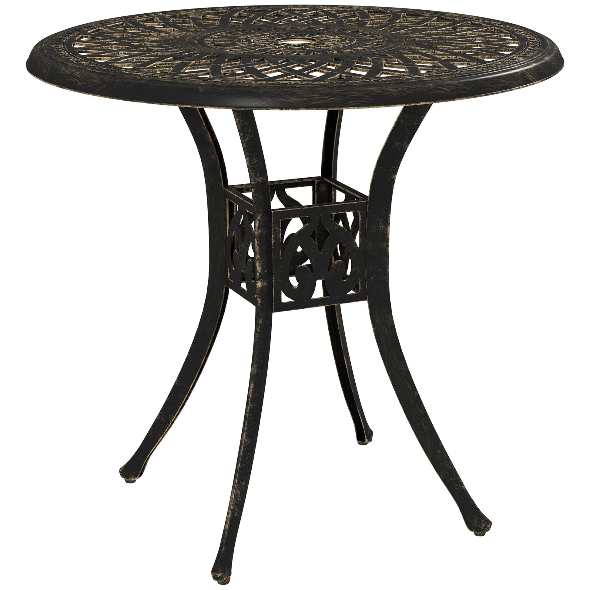 30-inch Round Patio Dining Table with Umbrella Hole Cast Aluminium Outdoor Bistro Table Only, Brown