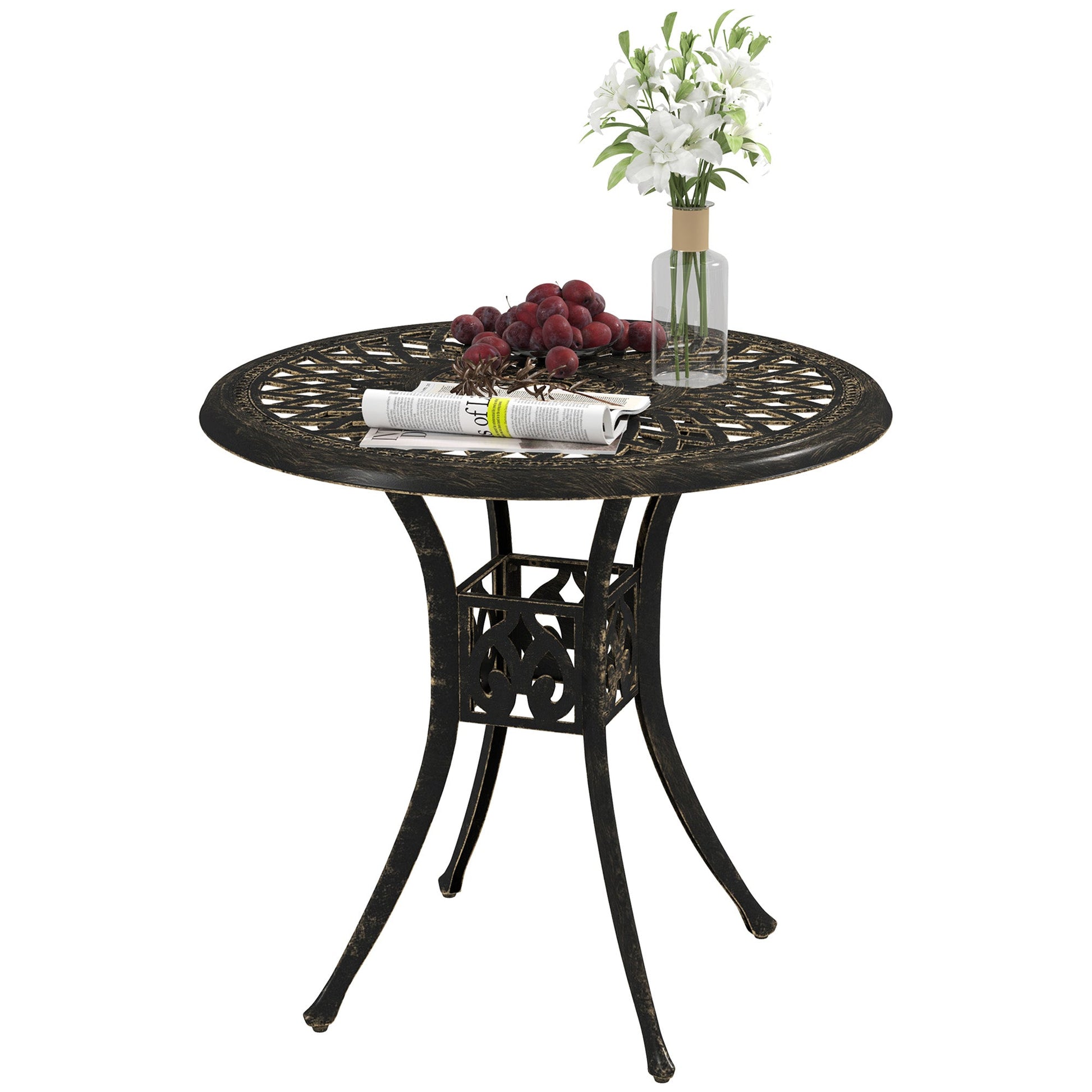 30-inch Round Patio Dining Table with Umbrella Hole Cast Aluminium Outdoor Bistro Table Only, Brown