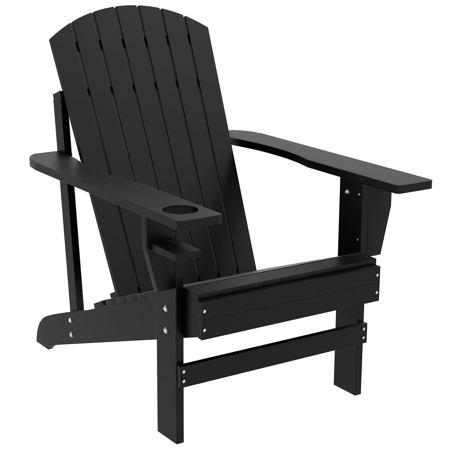 Classic Adirondack Chair Muskoka Chair, Garden Deck Chair with Cup Holder for Patio, Indoor, Backyard, Black