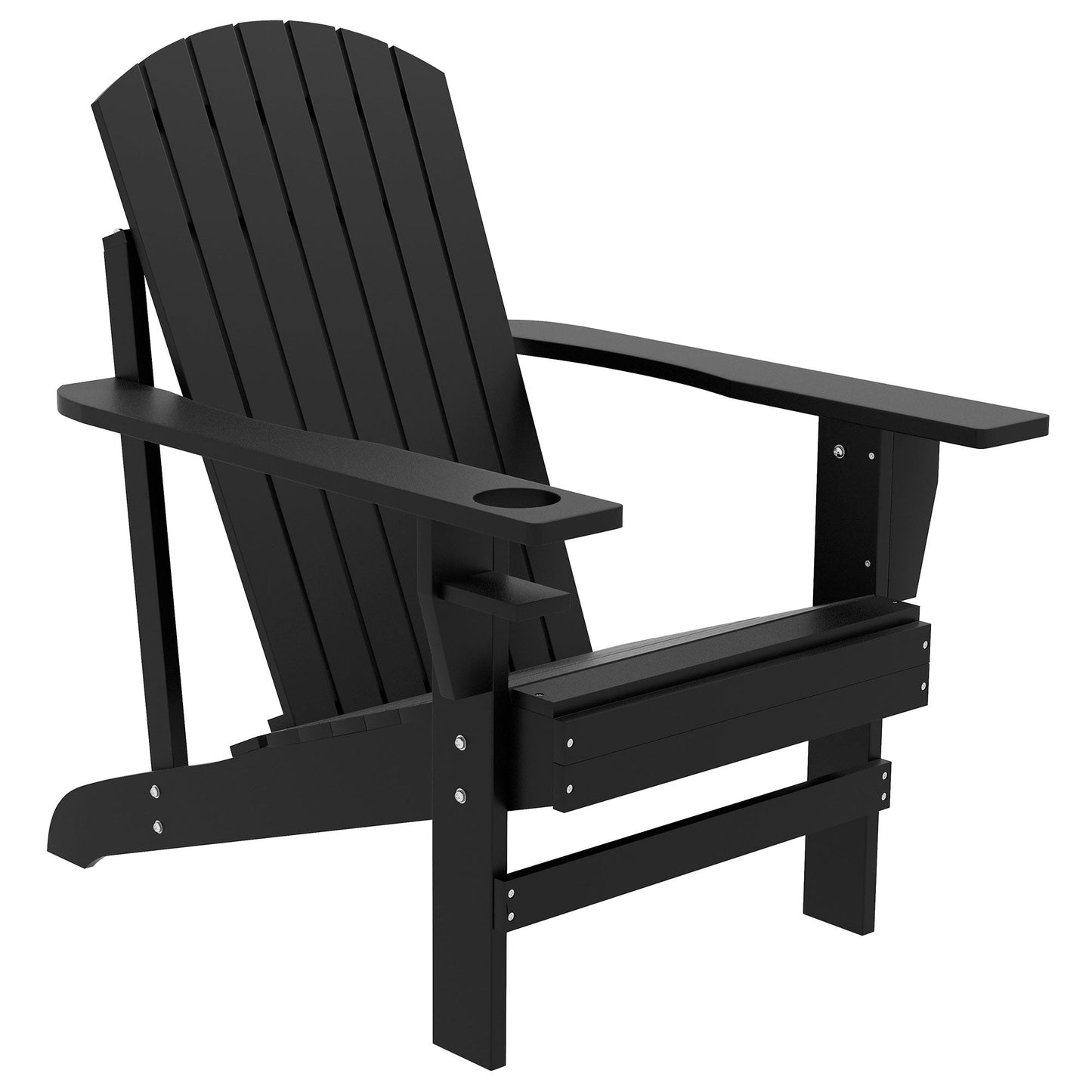 Classic Adirondack Chair Muskoka Chair, Garden Deck Chair with Cup Holder for Patio, Indoor, Backyard, Black