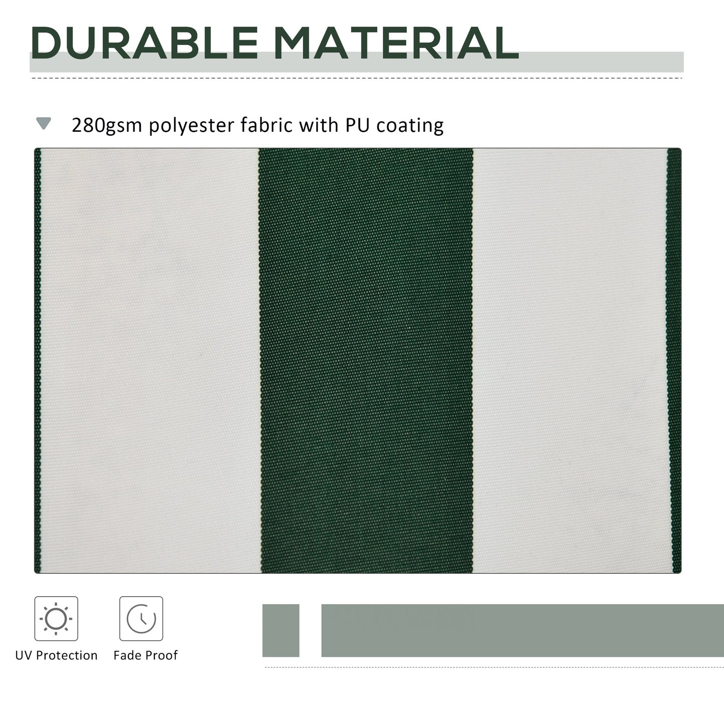 10' x 8' Retractable Awning Fabric Replacement Outdoor Sunshade Canopy Awning Cover, UV Protection, Green and White
