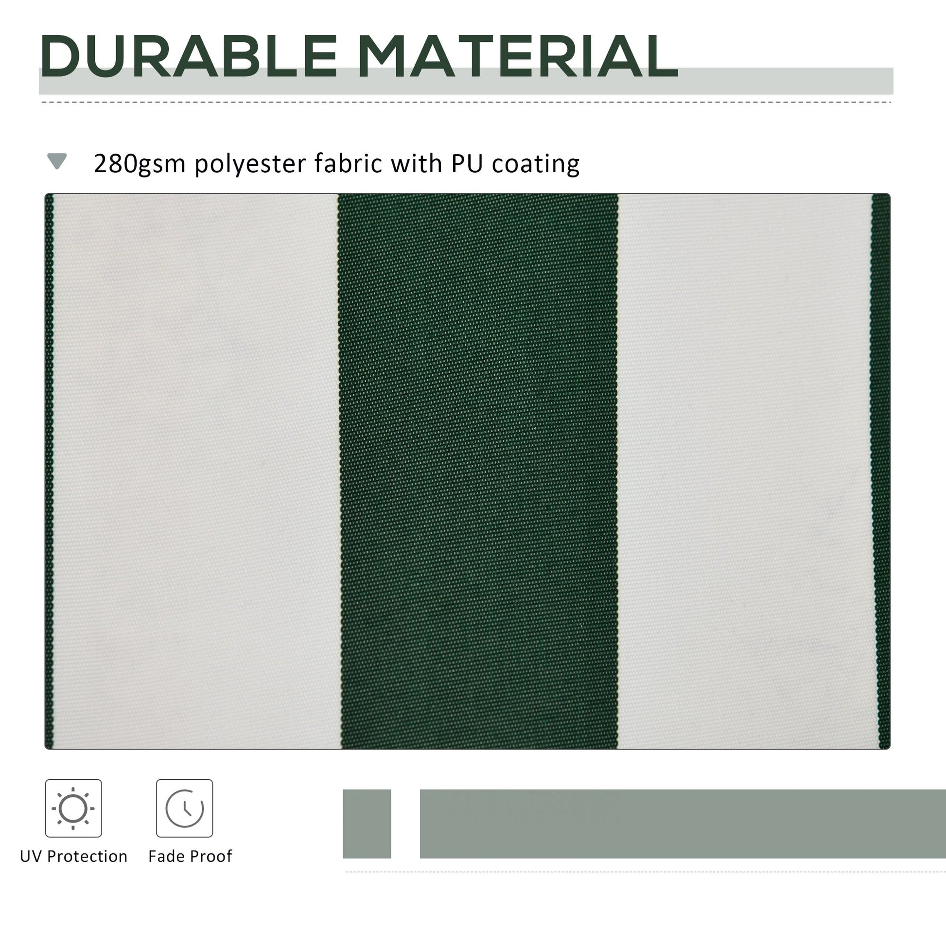 10' x 8' Retractable Awning Fabric Replacement Outdoor Sunshade Canopy Awning Cover, UV Protection, Green and White