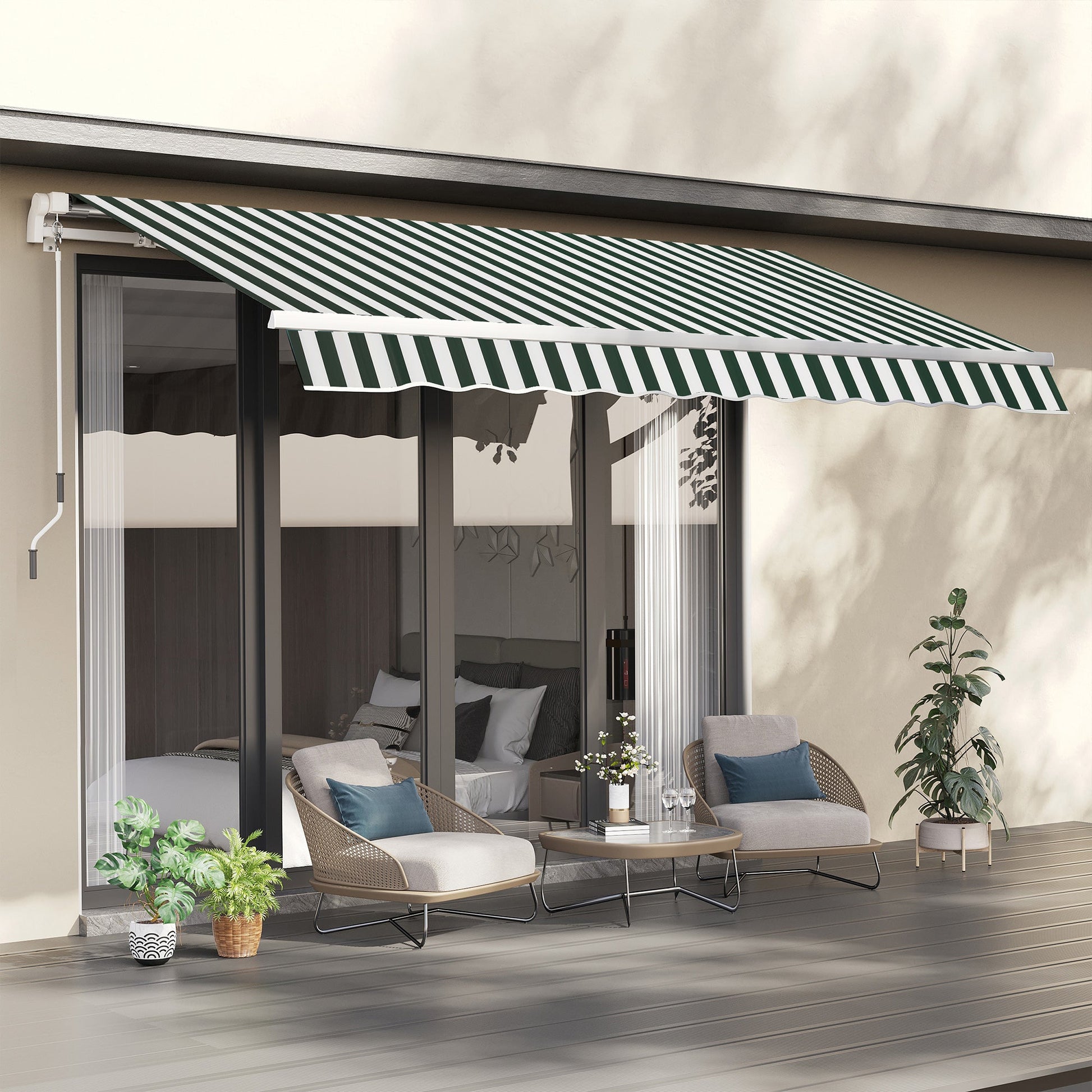 10' x 8' Retractable Awning Fabric Replacement Outdoor Sunshade Canopy Awning Cover, UV Protection, Green and White