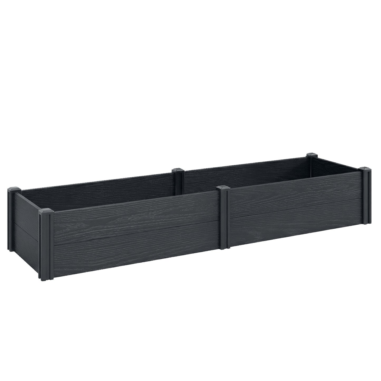 Vinyl Raised Garden Bed Kit, 6.5 x 2 x 1ft Elevated Garden Box with Divider, Open Bottom, Screwless Outdoor Planter Box for Flowers Herbs, DIY Assembly, Grey Wood Effect