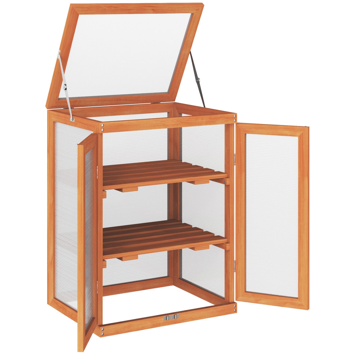 Wooden 2 Tier Cold Frame Greenhouse Polycarbonate Plant Grow House Portable Garden, Orange
