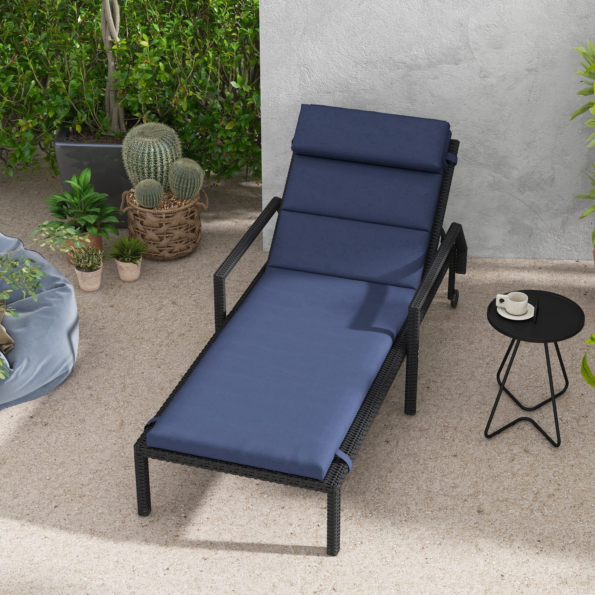 Outdoor Lounge Chair Cushion, Patio Chaise Lounge Cushion with Headrest and Ties, Water Resistant Replacement Sun Lounger Seat Pads, Dark Blue