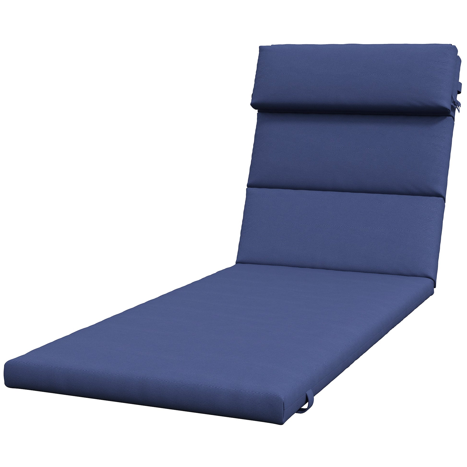 Outdoor Lounge Chair Cushion, Patio Chaise Lounge Cushion with Headrest and Ties, Water Resistant Replacement Sun Lounger Seat Pads, Dark Blue