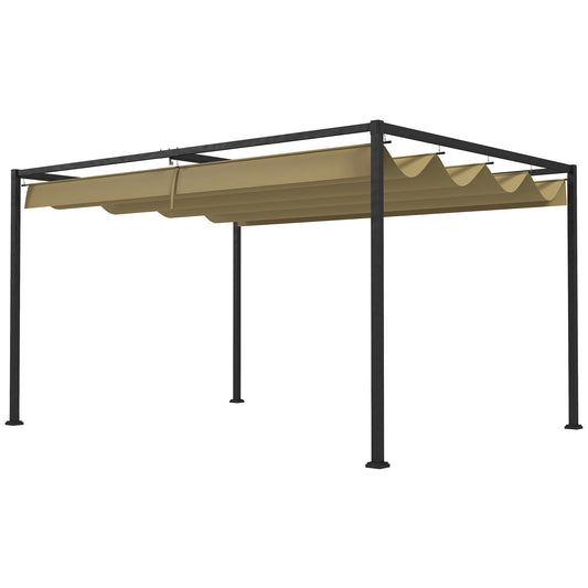 10' x 7' Patio Pergola with Retractable Canopy, Outdoor Sun Shelter, Yard Shade, Khaki