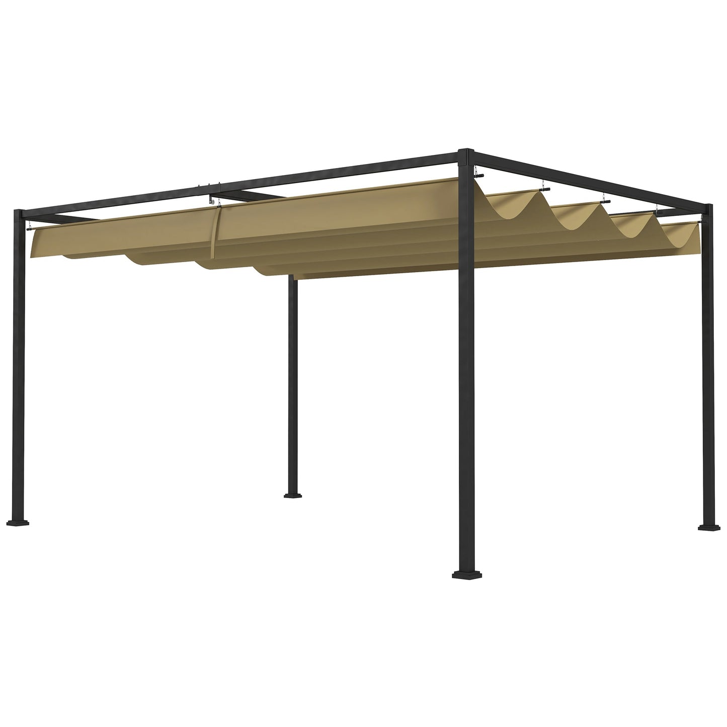 10' x 7' Patio Pergola with Retractable Canopy, Outdoor Sun Shelter, Yard Shade, Khaki