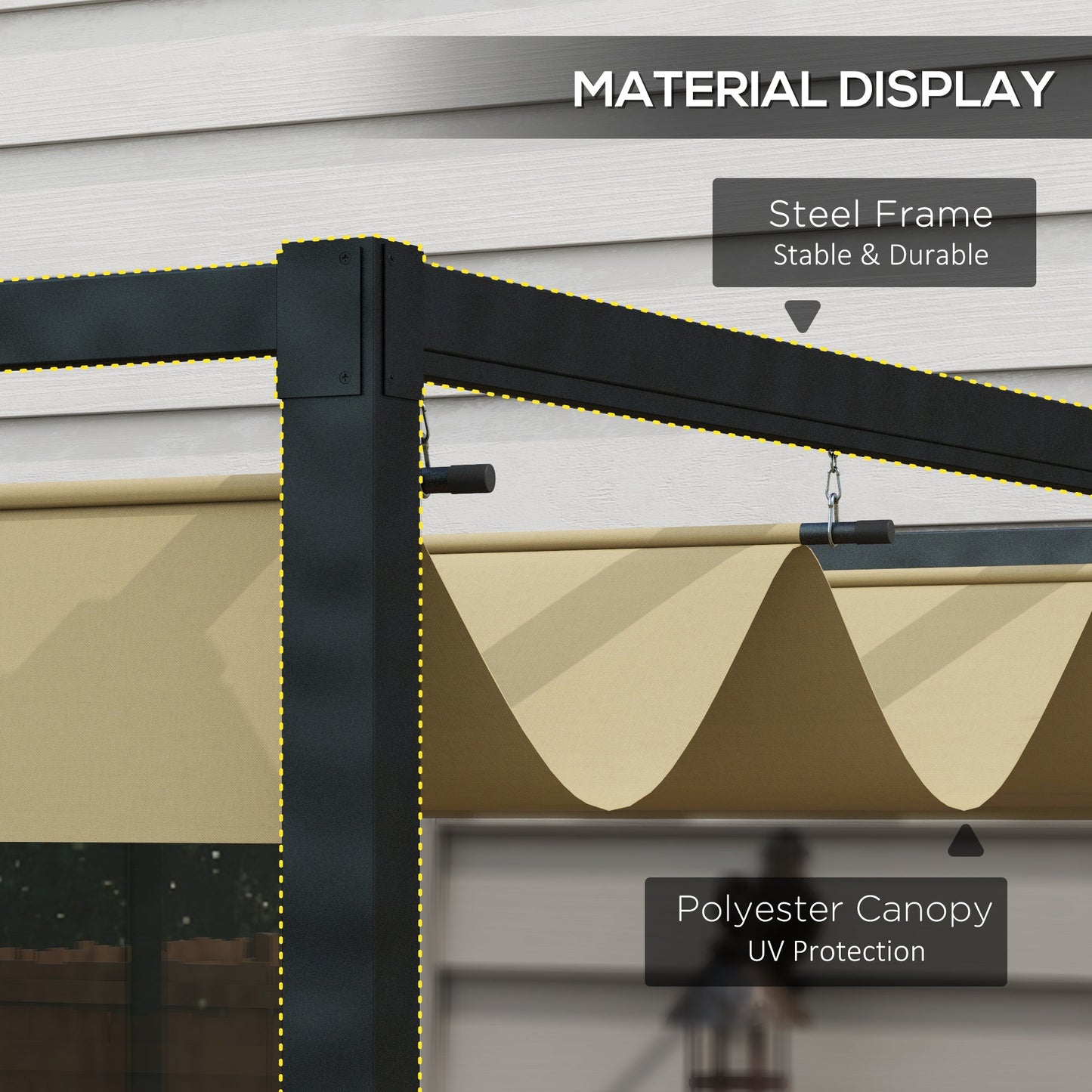 10' x 7' Patio Pergola with Retractable Canopy, Outdoor Sun Shelter, Yard Shade, Khaki