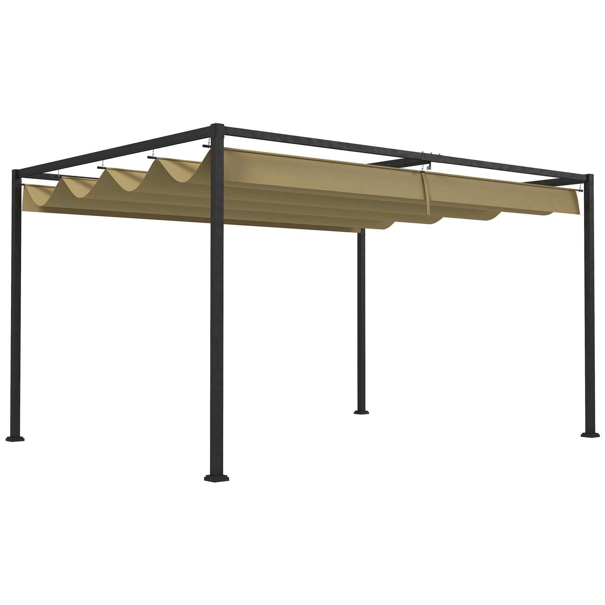 10' x 7' Patio Pergola with Retractable Canopy, Outdoor Sun Shelter, Yard Shade, Khaki