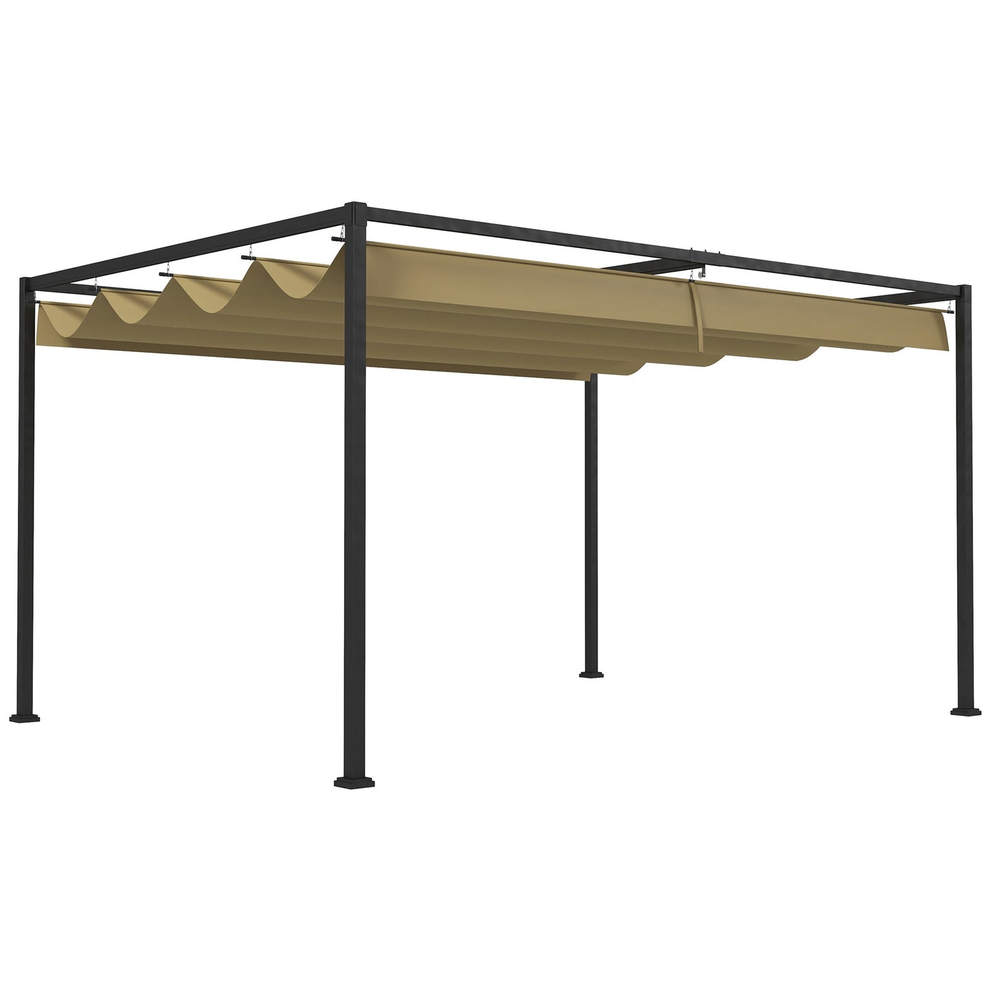 10' x 7' Patio Pergola with Retractable Canopy, Outdoor Sun Shelter, Yard Shade, Khaki