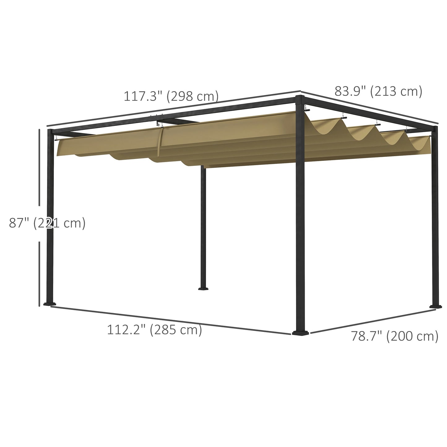10' x 7' Patio Pergola with Retractable Canopy, Outdoor Sun Shelter, Yard Shade, Khaki