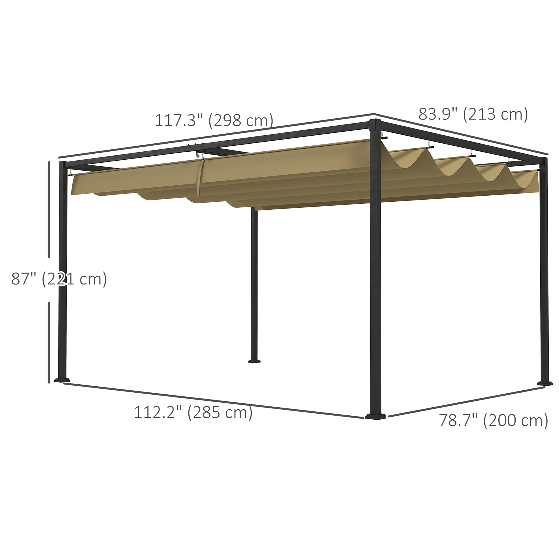 10' x 7' Patio Pergola with Retractable Canopy, Outdoor Sun Shelter, Yard Shade, Khaki
