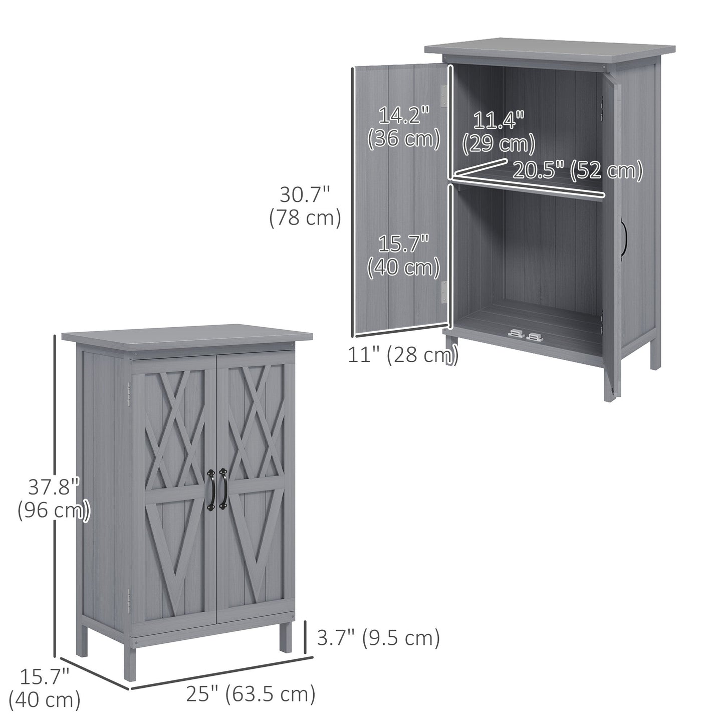 Outdoor Storage Cabinet, Wooden Garden Storage Shed with 2-Tier Shelves and Metal Tabletop, Outdoor Tool Shed with Magnetic Doors for Backyard, Patio, Lawn, Grey