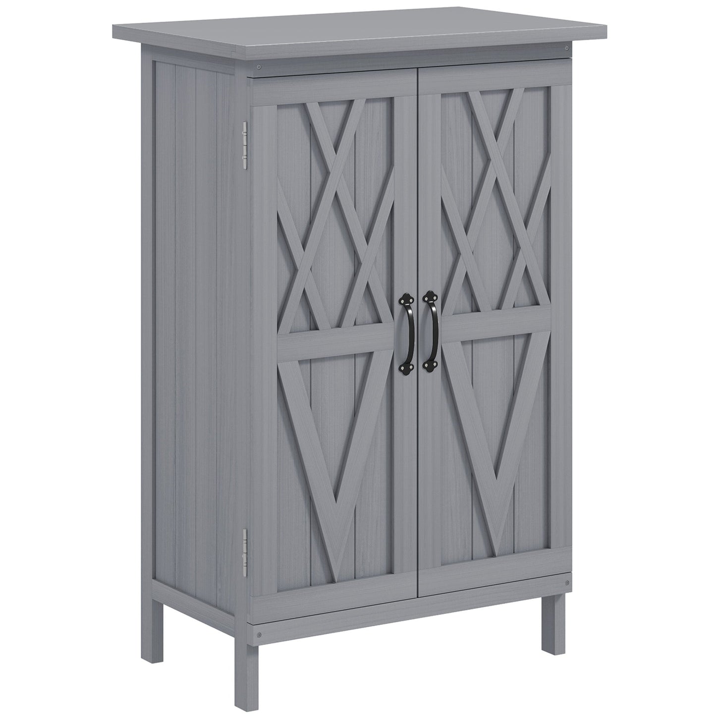 Outdoor Storage Cabinet, Wooden Garden Storage Shed with 2-Tier Shelves and Metal Tabletop, Outdoor Tool Shed with Magnetic Doors for Backyard, Patio, Lawn, Grey