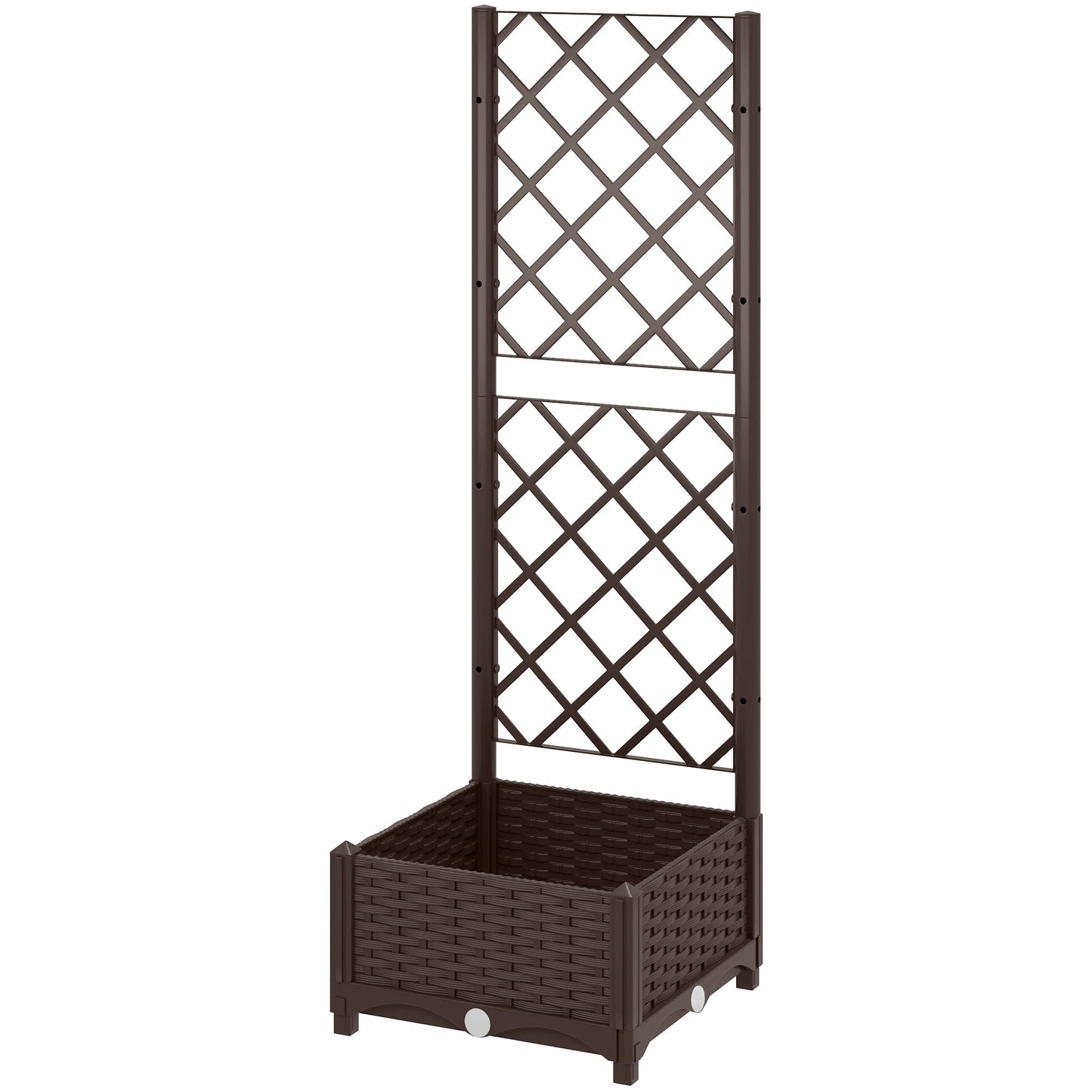Raised Garden Bed with Trellis, Plastic Outdoor Planter Box with Drainage Holes and Drain Plugs, Raised Flower Bed for Patio, Backyard, Balcony, 16" x 16" x 48"