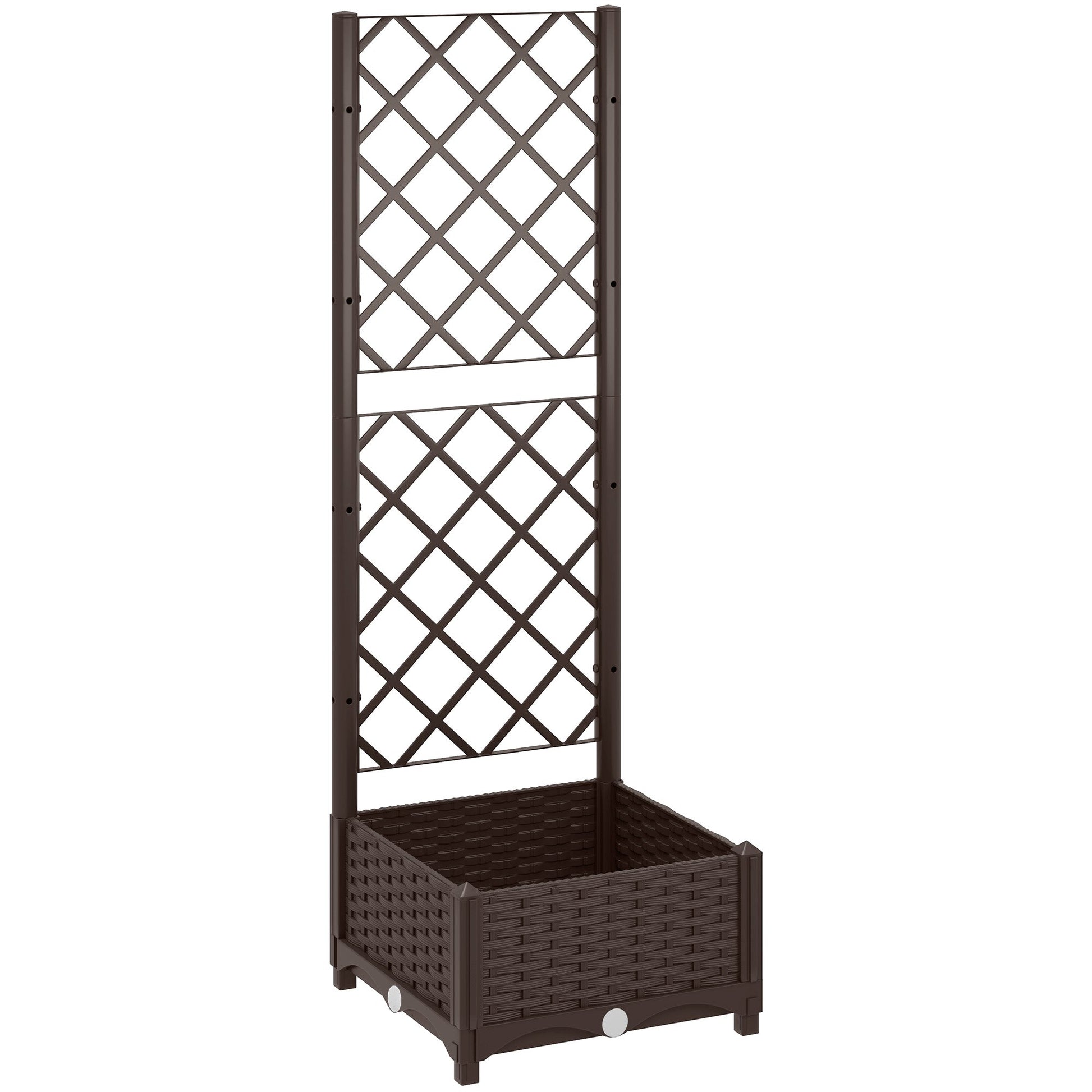 Raised Garden Bed with Trellis, Plastic Outdoor Planter Box with Drainage Holes and Drain Plugs, Raised Flower Bed for Patio, Backyard, Balcony, 16" x 16" x 48"