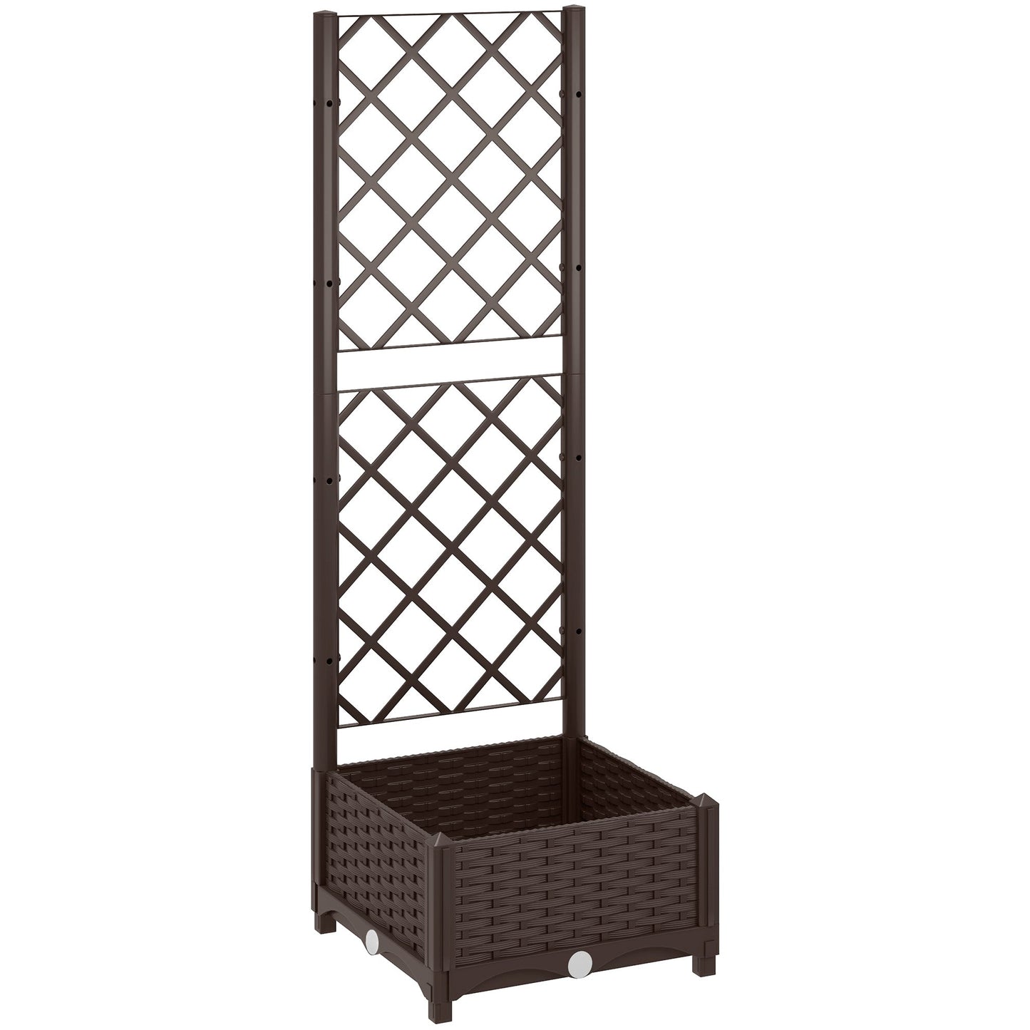 Raised Garden Bed with Trellis, Plastic Outdoor Planter Box with Drainage Holes and Drain Plugs, Raised Flower Bed for Patio, Backyard, Balcony, 16" x 16" x 48"