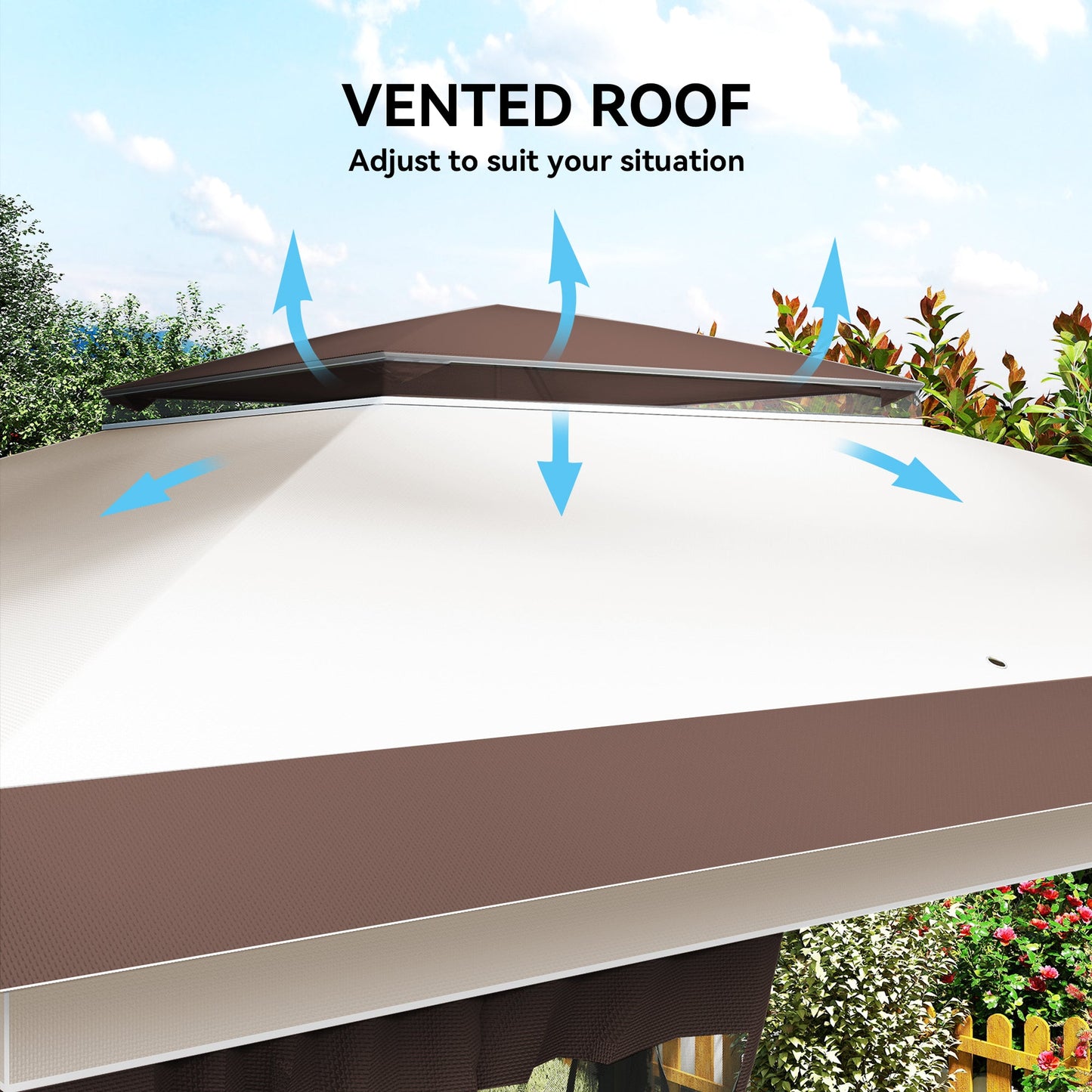 12' x 12' Pop Up Canopy Sun Shade Instant Tent Folding with Mesh Sidewalls, 3-Level Adjustable Height and Storage Bag, Beige and Dark Brown