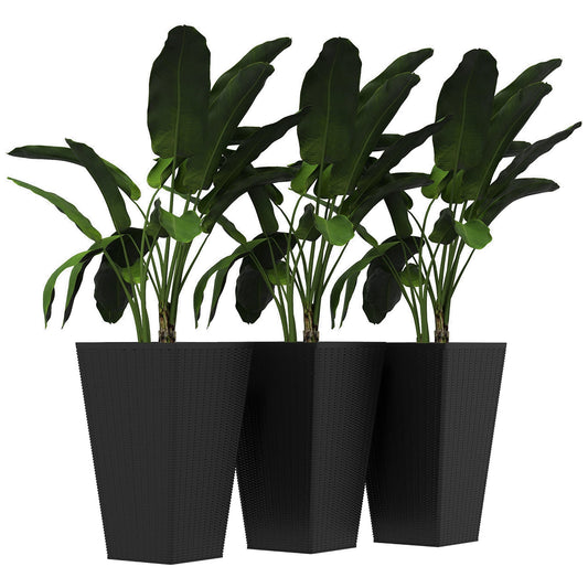 Set of 3 Tall Planters for Outdoor Plants with Drainage Hole, Indoor Outdoor Planter Flower Pot Set for Front Door, Entryway, Patio and Deck, Black