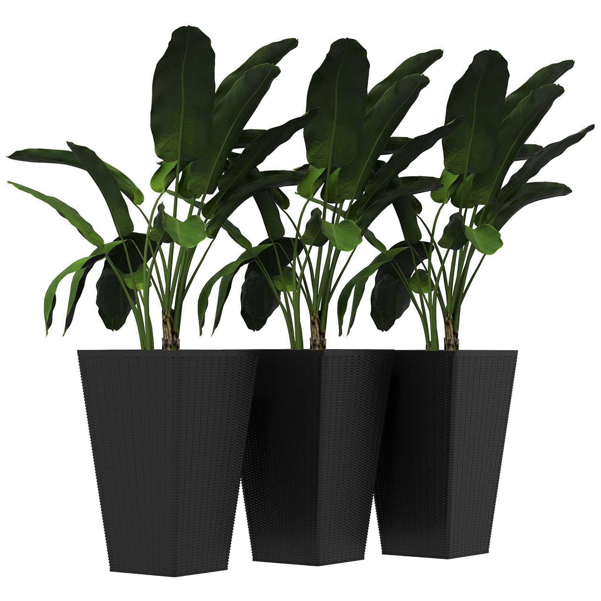 Set of 3 Tall Planters for Outdoor Plants with Drainage Hole, Indoor Outdoor Planter Flower Pot Set for Front Door, Entryway, Patio and Deck, Black