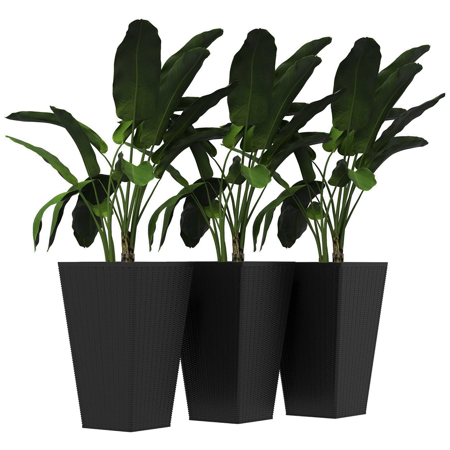 Set of 3 Tall Planters for Outdoor Plants with Drainage Hole, Indoor Outdoor Planter Flower Pot Set for Front Door, Entryway, Patio and Deck, Black
