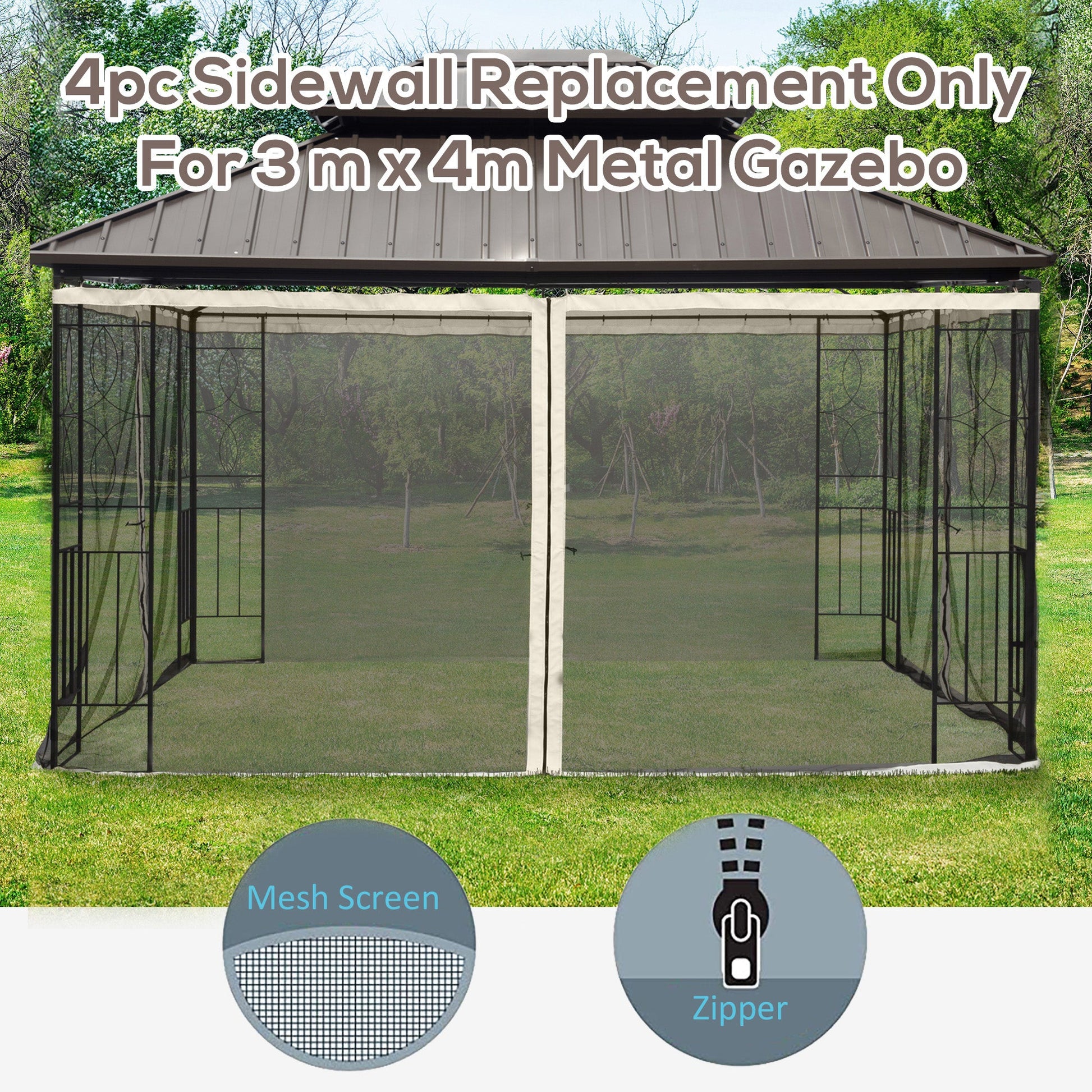 Replacement Mosquito Netting for Gazebo 10' x 13' Black Screen Walls for Canopy with Zippers for Parties and Outdoor Activities, Cream White