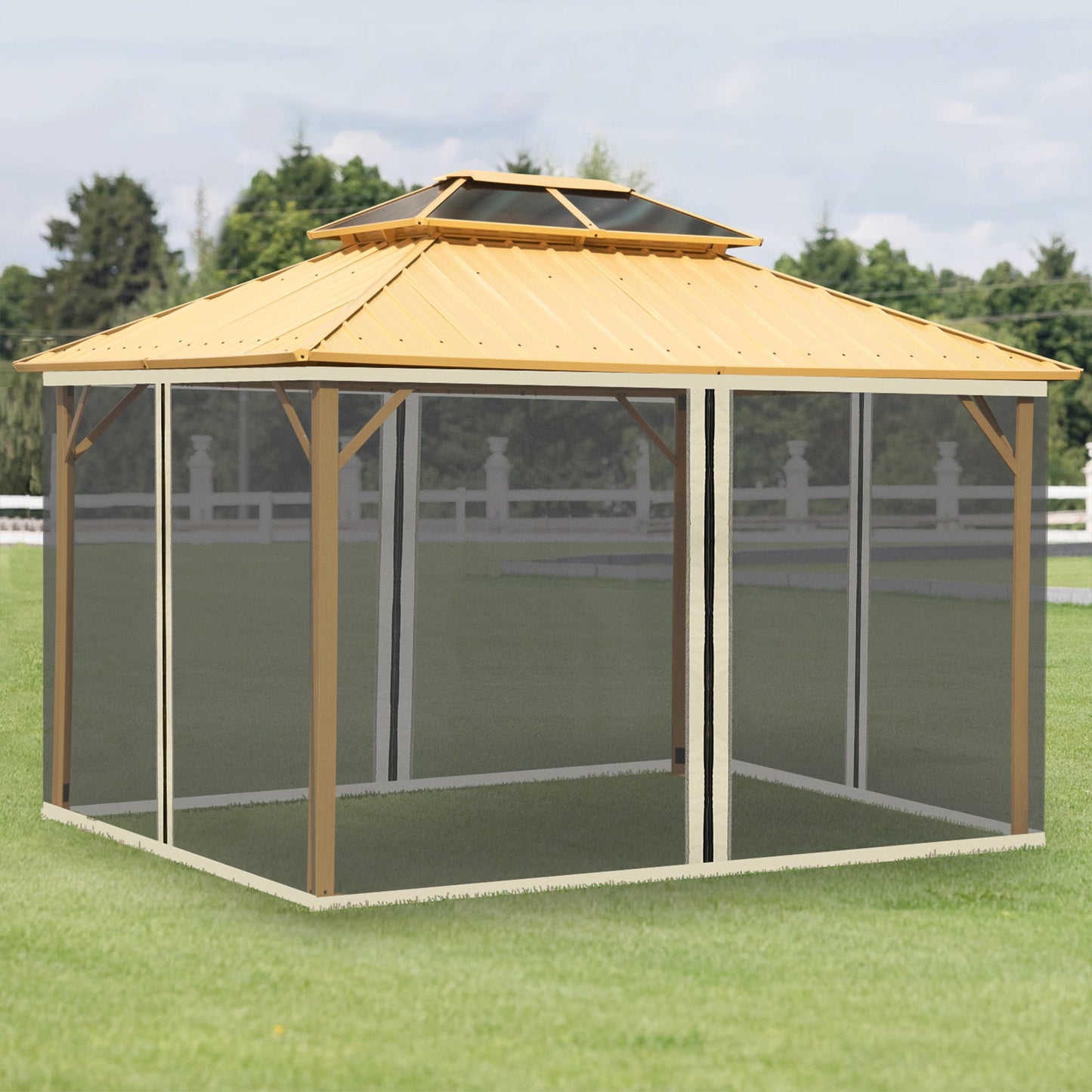 Replacement Mosquito Netting for Gazebo 10' x 13' Black Screen Walls for Canopy with Zippers for Parties and Outdoor Activities, Cream White