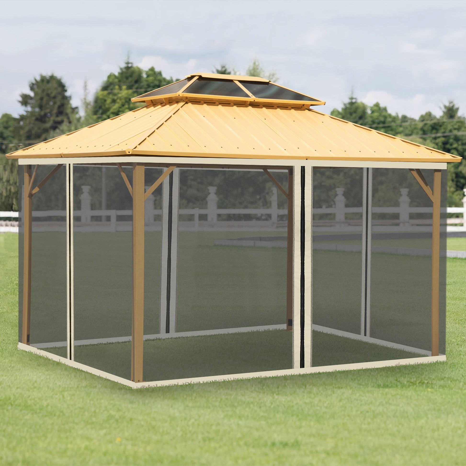 Replacement Mosquito Netting for Gazebo 10' x 13' Black Screen Walls for Canopy with Zippers for Parties and Outdoor Activities, Cream White