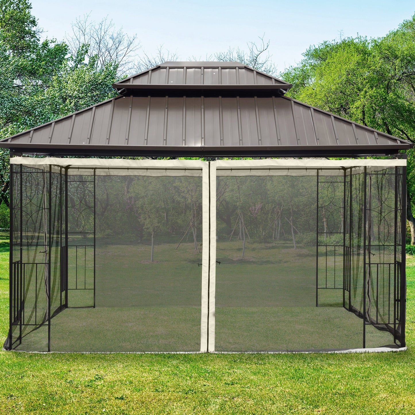 Replacement Mosquito Netting for Gazebo 10' x 13' Black Screen Walls for Canopy with Zippers for Parties and Outdoor Activities, Cream White