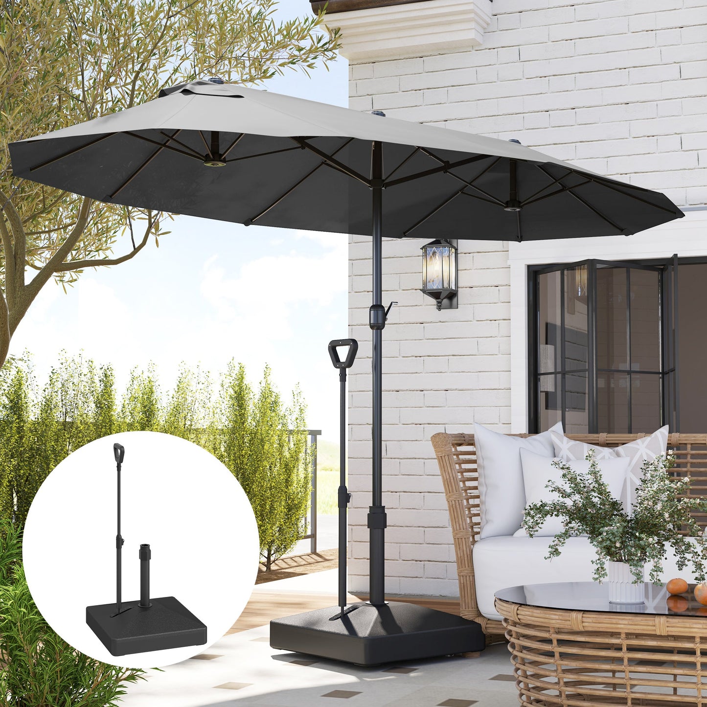 Patio Umbrella Base with Adjustable Wheels and Handle, Outdoor Patio Umbrella Stand, Filled Up to 121lbs with Stand, 99lbs with Water for Garden Poolside, Black