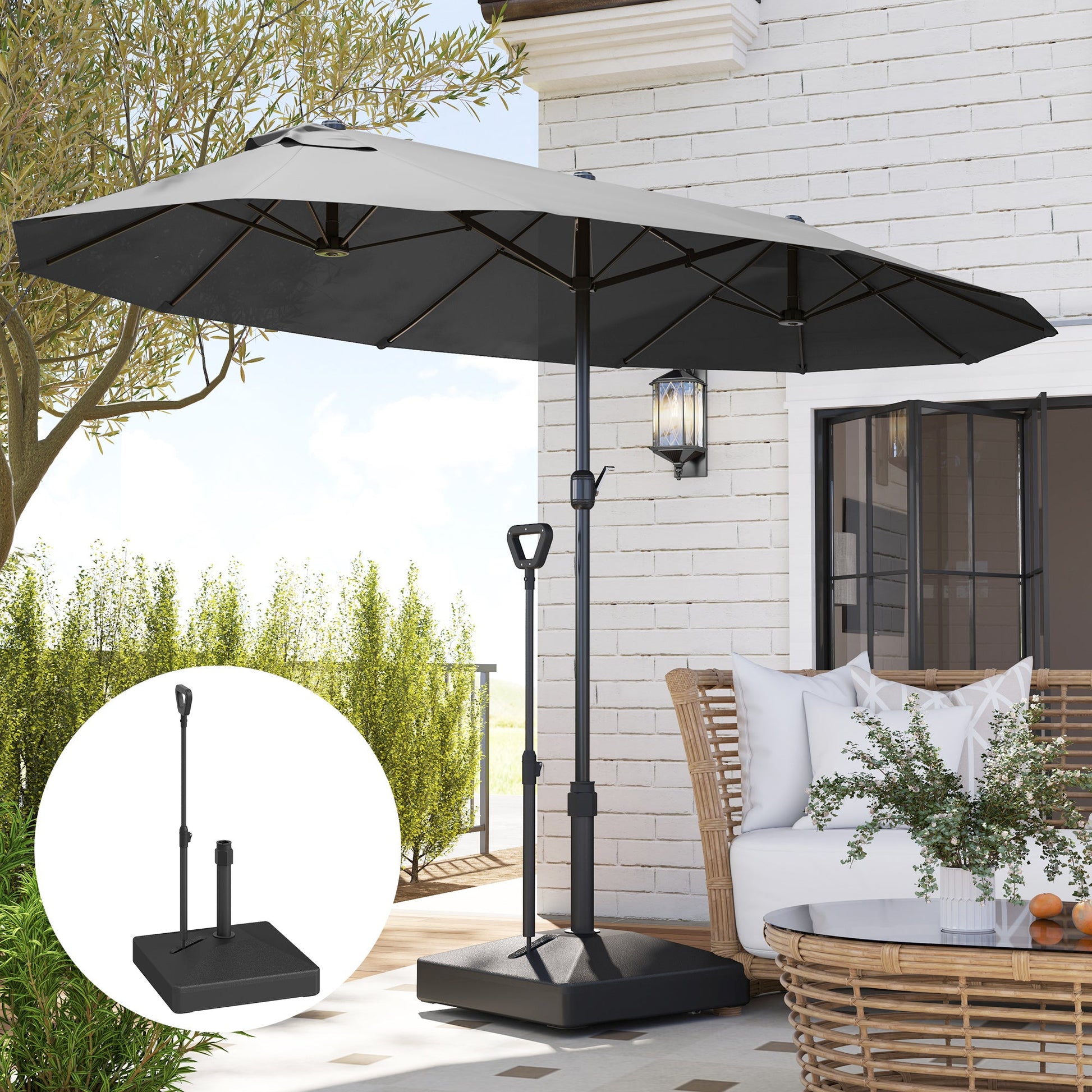 Patio Umbrella Base with Adjustable Wheels and Handle, Outdoor Patio Umbrella Stand, Filled Up to 121lbs with Stand, 99lbs with Water for Garden Poolside, Black