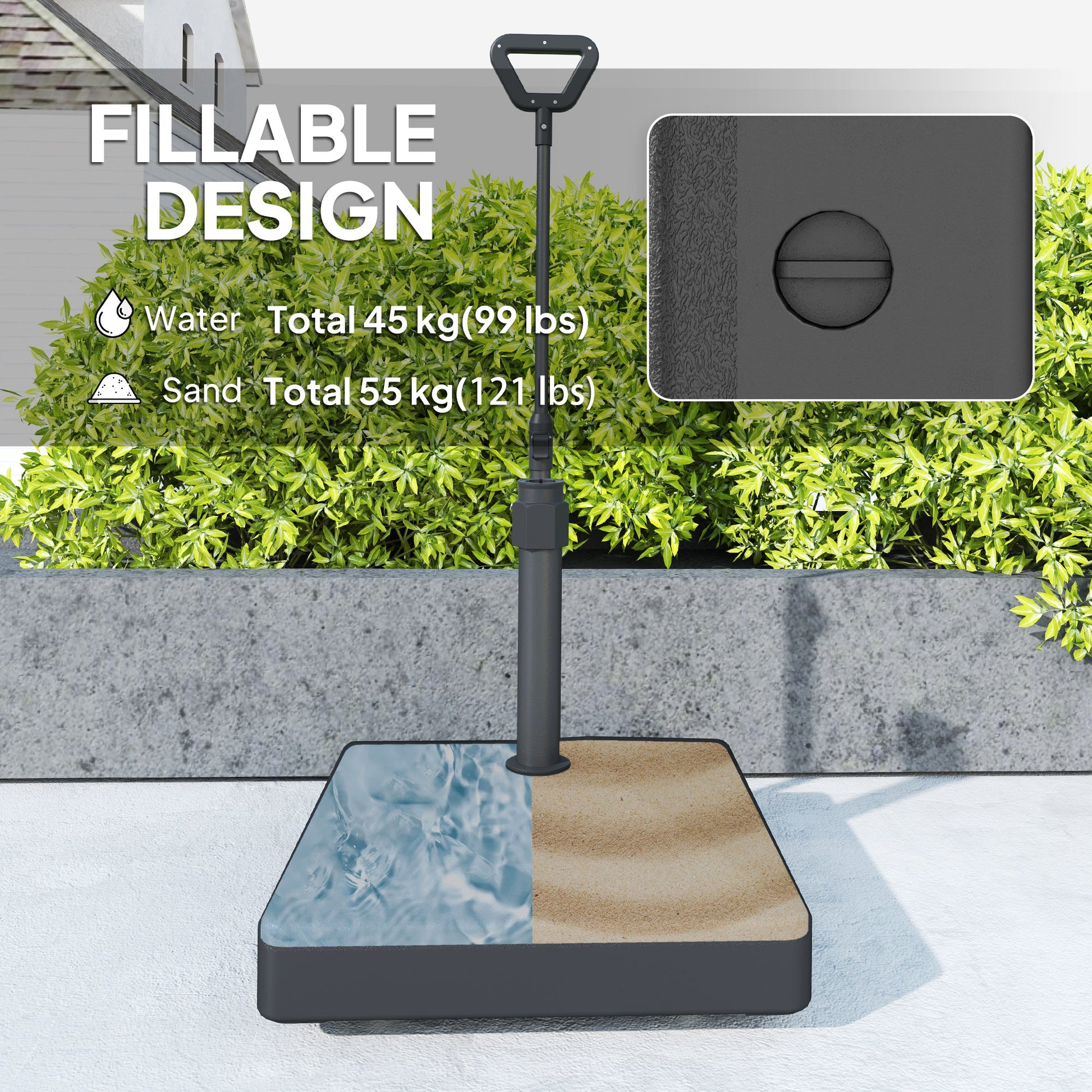 Patio Umbrella Base with Adjustable Wheels and Handle, Outdoor Patio Umbrella Stand, Filled Up to 121lbs with Stand, 99lbs with Water for Garden Poolside, Black