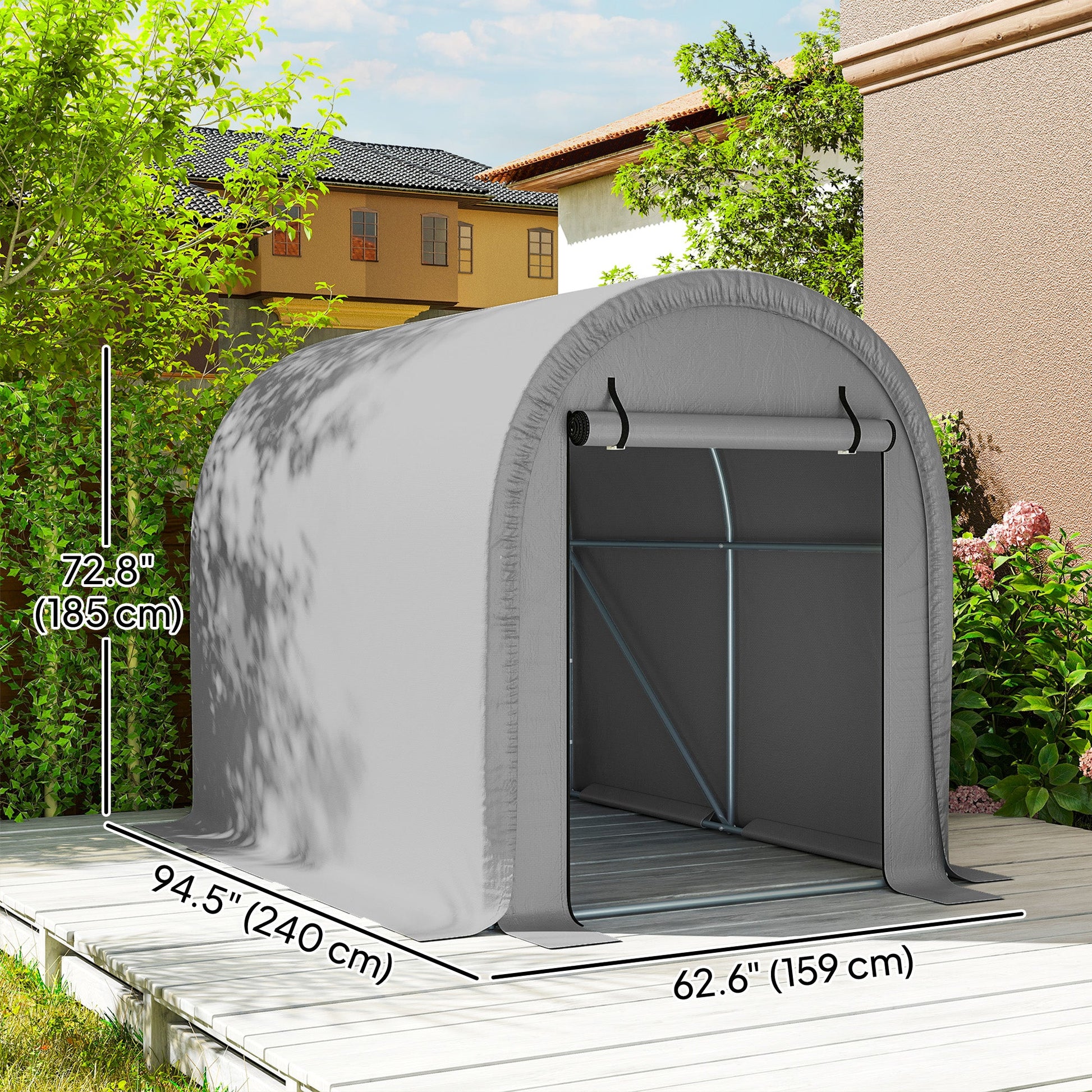 8' x 5' Portable Shed, Water-Resistant Bike Tent with Roll-up Zipper Door and Galvanized Steel Frame, Outdoor Storage Shed for Bike, Firewood, Garden Tools, Light Grey
