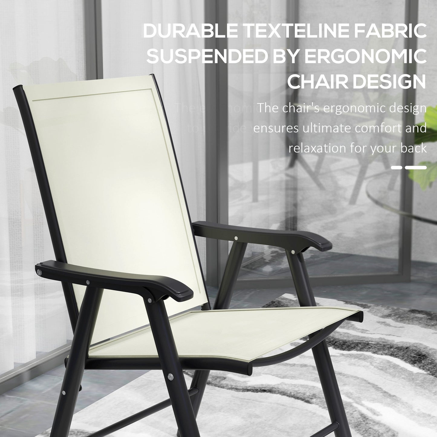 4-Piece Folding Dining Chair Set for Relaxing on Patio, Balcony, or Garden, Comfortable Outdoor Furniture with Armrests, Beige